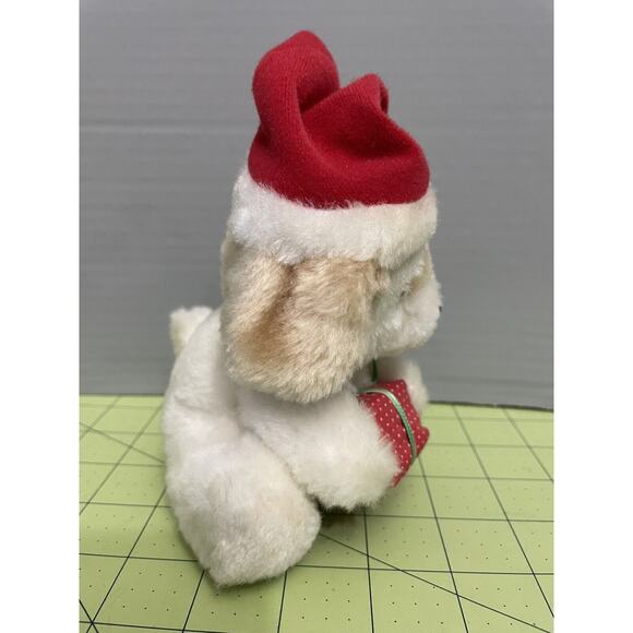 Vintage Russ Muffin Christmas Puppy Dog Plush Stuffed Animal Santa Hat Present - Picture 4 of 9